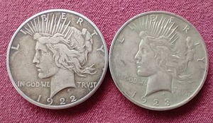 lot 110 image: 1922-S & 1923 Peace Dollars