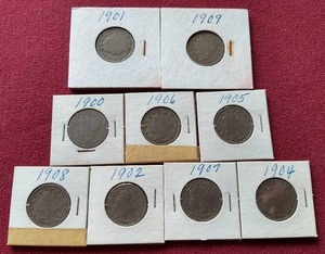 lot 113 image: (9) Liberty V Nickels - All Different Dates