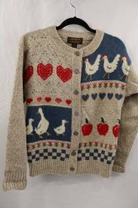 Eddie Bauer Women's Cardigan Sweater S/P Farm Animal Pattern Wool