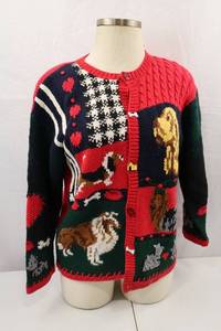 lot 304 image: Eagles Eye Womens Dog Motif Knit Cardigan Sweater Size M
