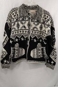 lot 305 image: Christopher & Banks Hand Knit Cardigan Sweater Size M Black White