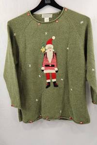 lot 312 image: Susan Bristol Santa Sweater Sage Green Medium NWT