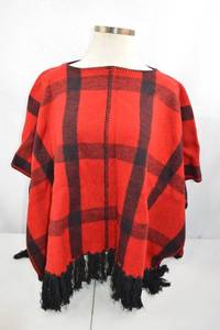 lot 333 image: Lauren Ralph Lauren Red Black Wool Poncho SM