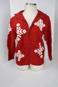 lot 351 image: Lisa International Red Wool Zip Sweater Hoodie Size Large