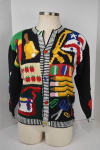 lot 361 image: Alexandra Bartlett Teacher Theme Cardigan Sweater Size Small