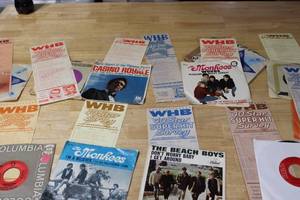 lot 25 image: Collection of 11 WHB Top 40 Surveys & 15 Rock and Roll 45s Late 60s
