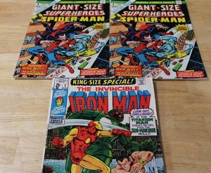 lot 68 image: Marvel Comic Lot 2 Giant Size Super Heroes Spider-Man #1 and King Size Special Invincible Iron Man #1