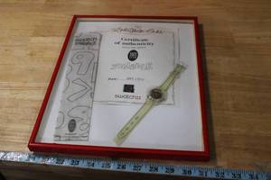 lot 71 image: 1993 Swatch Scribble Collectible Watch Framed with Certificate and Original Packaging