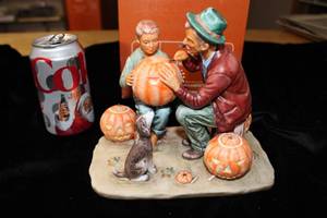 lot 91 image: Norman Rockwell Fall Ghostly Gourds Figurine by Gorham First Edition
