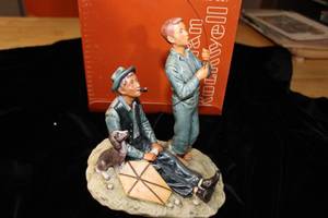 lot 92 image: Norman Rockwell Figurine Spring Soaring Spirits of Two Boys Flying a Kite with Dog