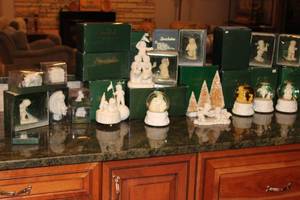 lot 106 image: Collection of Department 56 Snowbabies Figurines and Snow Globes Includes Frosty Frolic Friends, Joy to the World, Skate with Me, Now I lay me Down to Sleep,  Are you on My list Frosty Pines and more