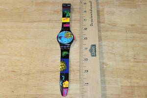 lot 111 image: Swatch SLB101 Musicall 1983 Wristwatch with Colorful Band SLB101
