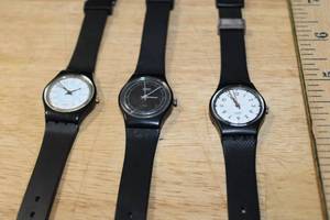 lot 127 image: Set of 3 Womens Swatch Watches with Black Bands