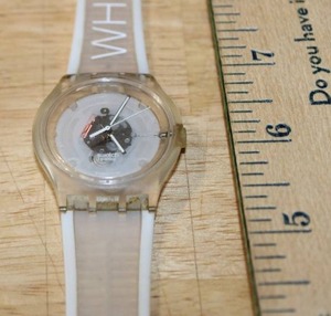 lot 139 image: Swatch Jelly on Jelly Transparent Wristwatch with White Band