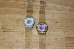 lot 188 image: Swatch Lm104 Grey Flannel and Ladies Swatch Quartz Watches in Boxes