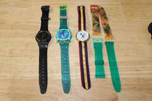 lot 192 image: Swatch World Party G7407, Swatch, and Bradley Mickey Mouse Watches with Extra Straps