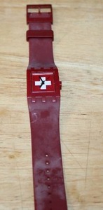 lot 210 image: Swatch Typical Square SUBR100 Red Wristwatch