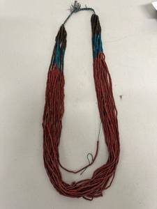 lot 5L image: Multi-Strand Red, Brown, and Blue Bead Necklace