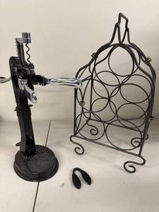 lot 18P image: Metal Wine Rack with Bottle Opener and Foil Cutter