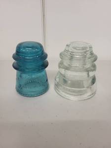 lot 3H image: Pair of Hemingray Glass Insulators Aqua Blue and Clear