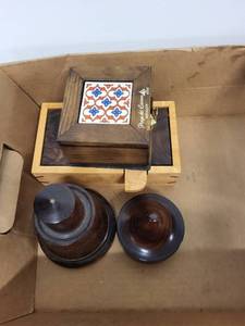 lot 6H image: Collection of 2 Wooden Keepsake Boxes and 2 Hand-Turned Wood Bowls