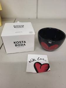 lot 10H image: Kosta Boda With Love Hand Painted Glass Bowl with Box