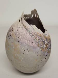 lot 12H image: Handcrafted Decorative Ceramic Vase with Cutout Rim