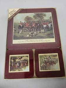 lot 14H image: 8 Piece Gift Set English Fox Hunt Cork Placemats and Coasters