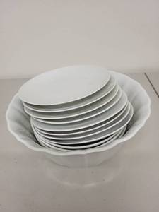 lot 22H image: Johnson Bros Ironstone Bowls and Plates Set with Classic Rose Serving Bowl