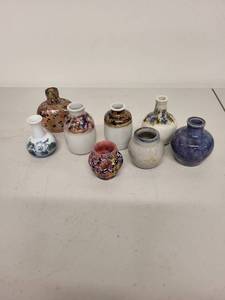 lot 30H image: Collection of 8 Miniature Art Pottery and Porcelain Vases Assorted Designs