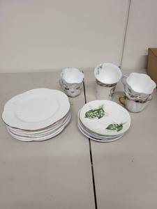 lot 36H image: Shelley England Bone China Mixed Floral Tea Set Plates and Cups