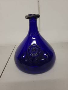 lot 42H image: Vintage Cobalt Blue Glass Carafe with Embossed Face Medallion