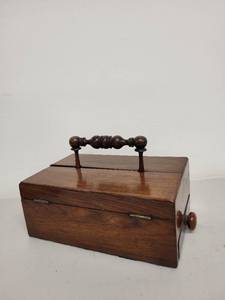 lot 45H image: Antique Wooden Writing Box with Inkwells and Drawer