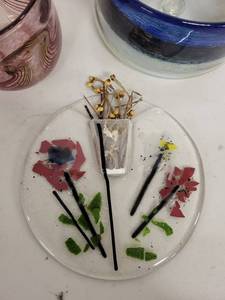 lot 46H image: Set of 3 Handcrafted Art Glass Pieces Including Plates and Bowls