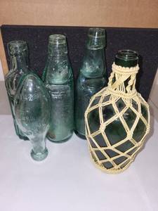 lot 52H image: Collection of 5 Vintage Glass Bottles Including Demijohn and Seltzer Bottles