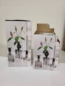 lot 58H image: Set of 2 Sagaform Glass Candle HolderVase Combos with Boxes