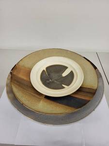 lot 59H image: Set of 3 Handmade Charles Halling Signed Pottery Plates with Abstract Glaze Design