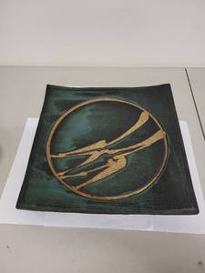 lot 60H image: Set of 2 Signed Charles Halling Square Ceramic Art Plates with Abstract Design