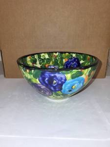 lot 73H image: Hand-Painted Floral Ceramic Bowl Signed Hicks 7 Inch