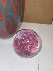 lot 79H image: Signed Original Hand Blown Art Glass Vase by Dylan Martinez and Pink Paperweight Set