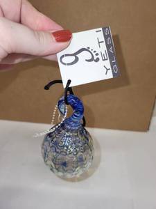 lot 80H image: Set of 2 Hand Blown Glass Ornaments and Folding 4-Panel Photo Frame