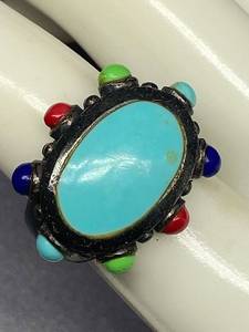 lot 2B image: Vintage Sterling Silver 925 Ring with Turquoise and Colorful Accents Size 8.5