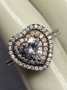 lot 5B image: Sterling Silver 925 Heart-Shaped Ring with Sparkling Stones Size 7