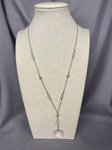 lot 13B image: Elegant Sterling Silver 925 Necklace with Clear Crystal Pendant and Decorative Beads