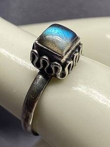 lot 15B image: Sterling Silver 925 Ring with Blue Stone Square Design Size 4.75