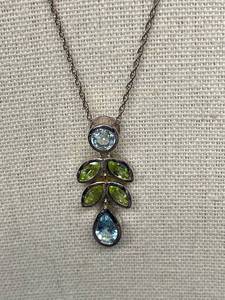 lot 22B image: Sterling Silver 925 Necklace with Blue & Green Stone Pendant