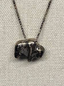 lot 30B image: Sterling Silver 925 Buffalo Pendant Necklace