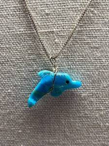 lot 35B image: Turquoise Dolphin Pendant Necklace on Sterling Silver 925 Chain