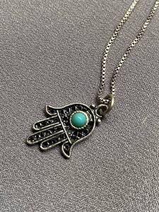 lot 40B image: Sterling Silver 925 Hamsa Necklace with Turquoise Stone