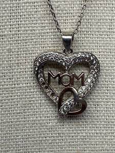 lot 56B image: Sterling Silver 925 Mom Heart Necklace with CZ Stones